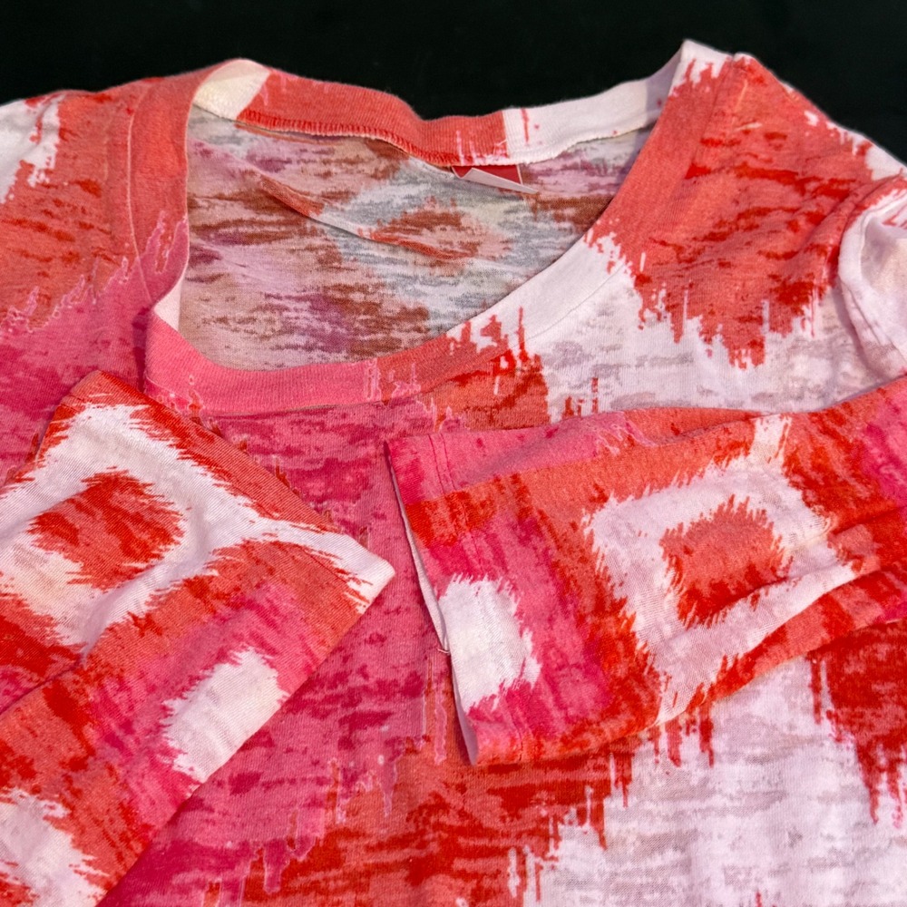 Women’s Long Sleeve Abstract Print Top in Pink & Orange - Picture 3 of 9